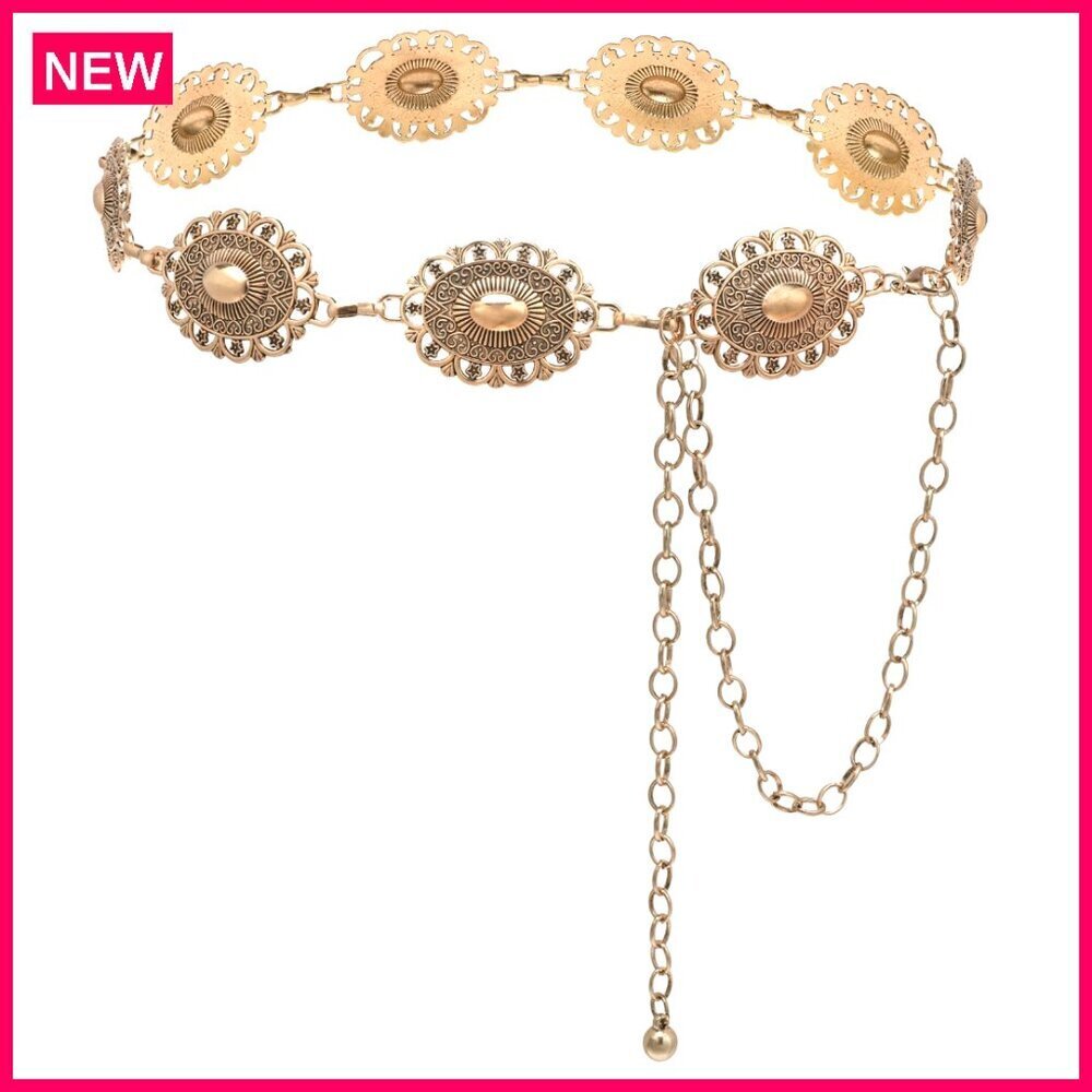 Adjustable Western Metal Chain Belt for Dresses Jeans Country Outfits